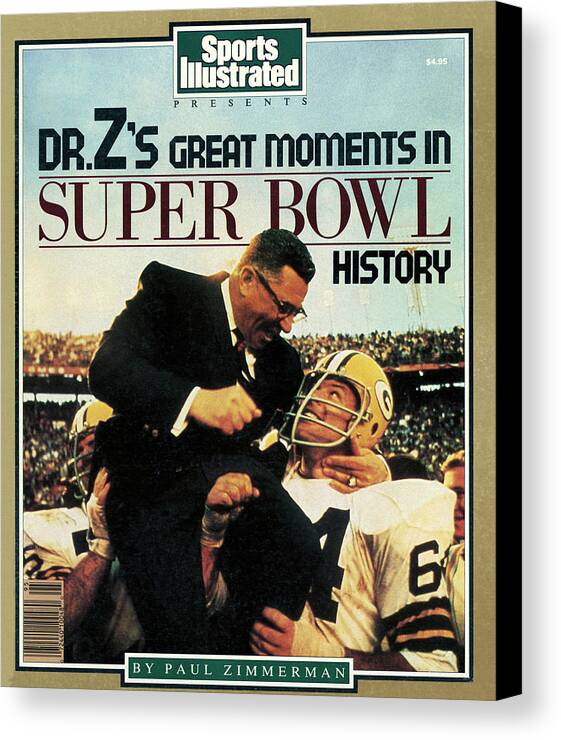 1980-1989 Canvas Print featuring the photograph Dr. Zs Great Moments In Super Bowl History By Paul Zimmerman Sports Illustrated Cover by Sports Illustrated