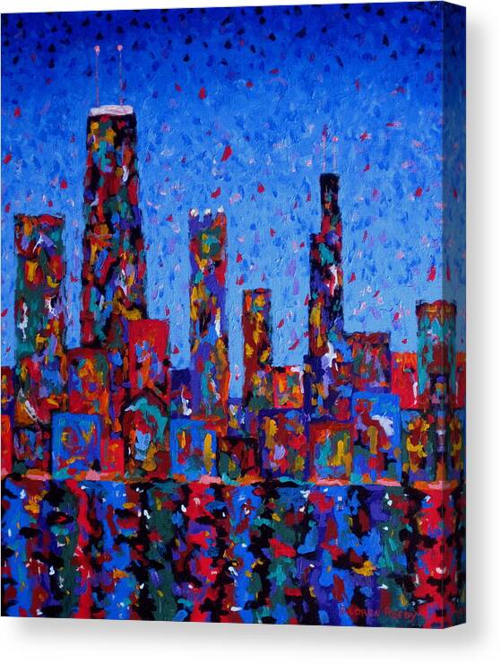 Chicago Canvas Print featuring the painting Celebration City - vertical by J Loren Reedy