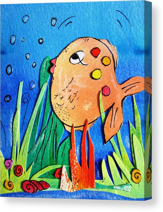 Funny Canvas Print featuring the painting Cheeky fish -ideal for bathrooms by Mary Cahalan Lee - aka PIXI