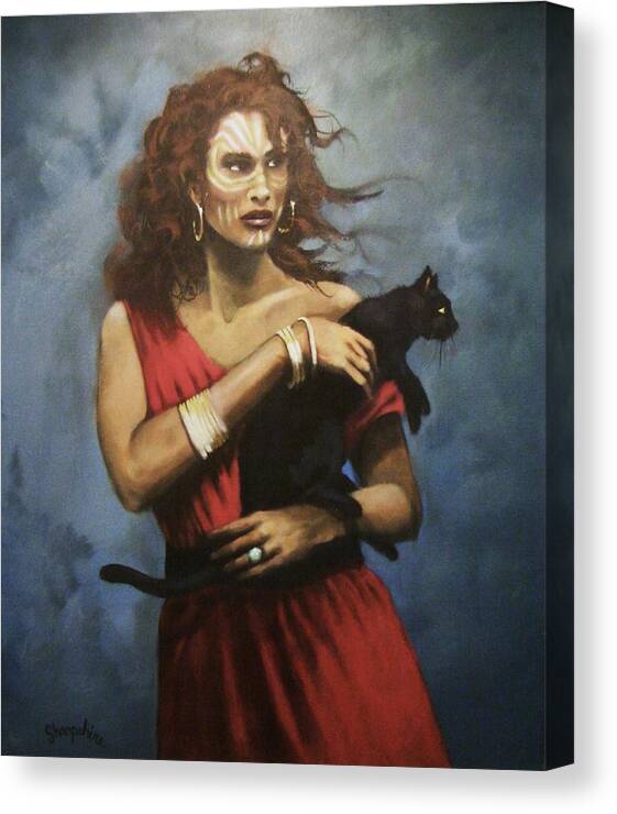 Black Cats Canvas Print featuring the painting Red Witch by Tom Shropshire