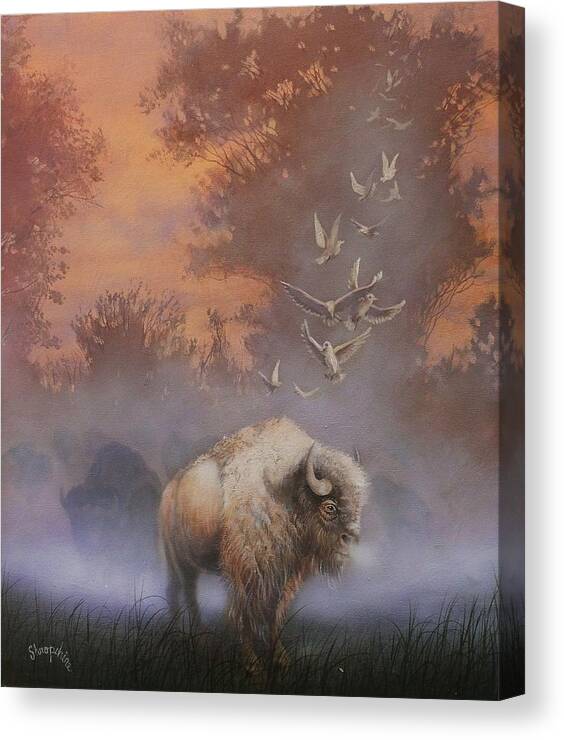 White Buffalo Canvas Print featuring the painting White Buffalo Spirit by Tom Shropshire