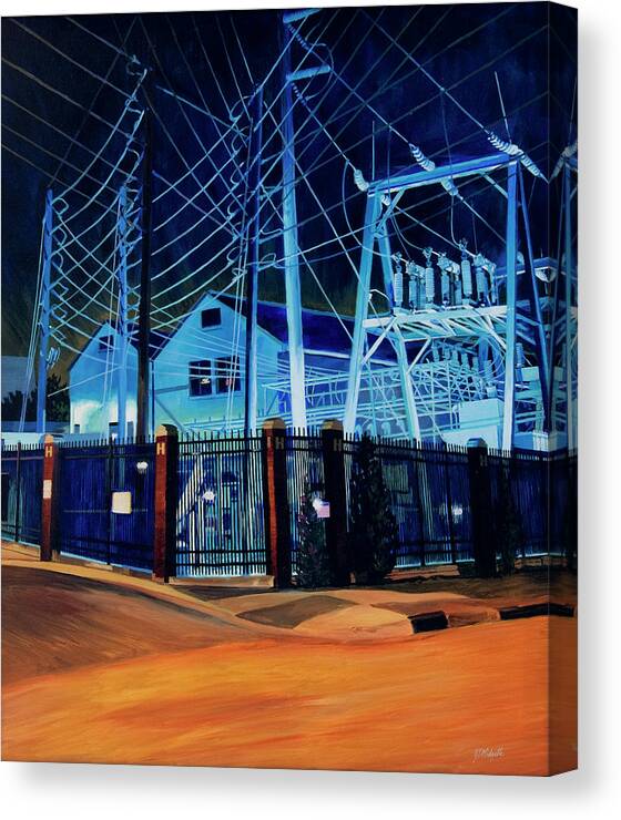 Raleigh Canvas Print featuring the painting Substation by Tommy Midyette