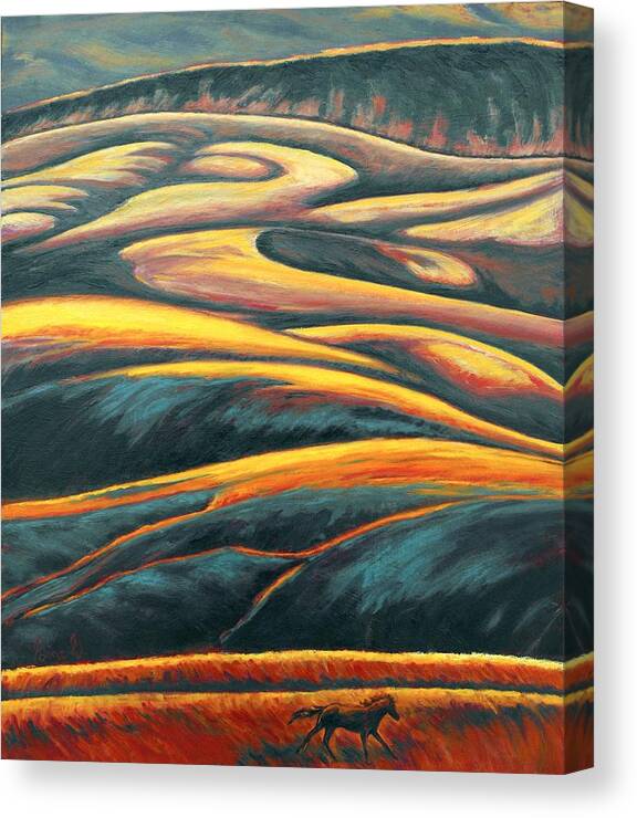 Landscape Canvas Print featuring the painting The Enigmatic Hills by Gina Grundemann