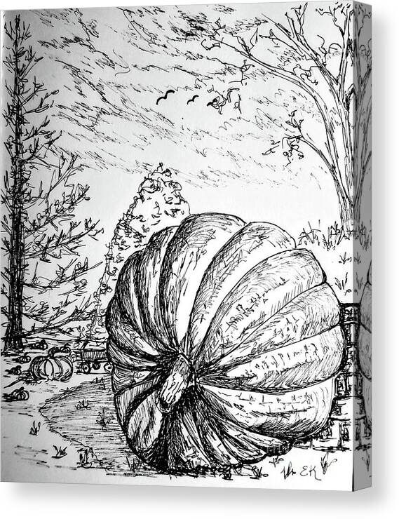 Ink Canvas Print featuring the drawing Gigantic Gourd by Eileen Kelly