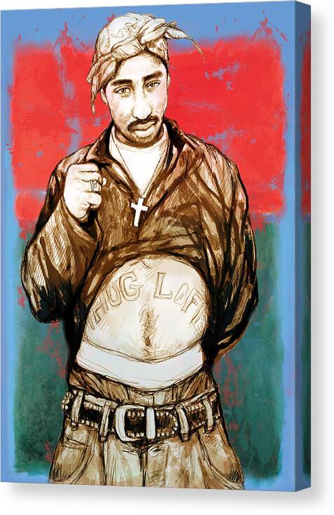 Art Drawing Sharcoal.ketch Portrait Canvas Print featuring the drawing 2pac Tupac Shakur - stylised drawing art poster by Kim Wang