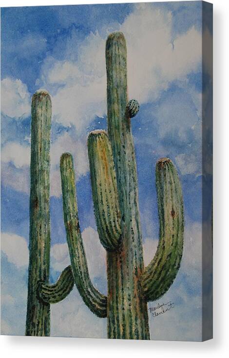 Watercolor Canvas Print featuring the painting Saguaro Cactus #3 by Marilyn Clement