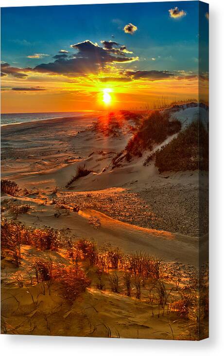 Ocracoke Canvas Print featuring the photograph Beach on Fire - Outer Banks by Dan Carmichael