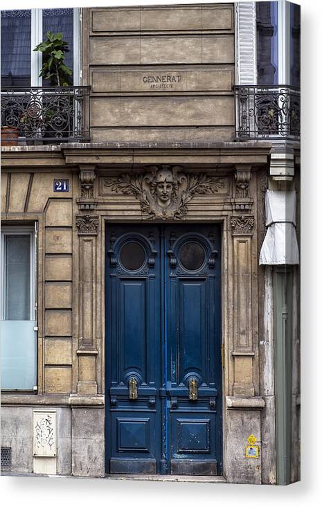 Blue Door Canvas Print featuring the photograph Blue Door in Paris by Georgia Clare
