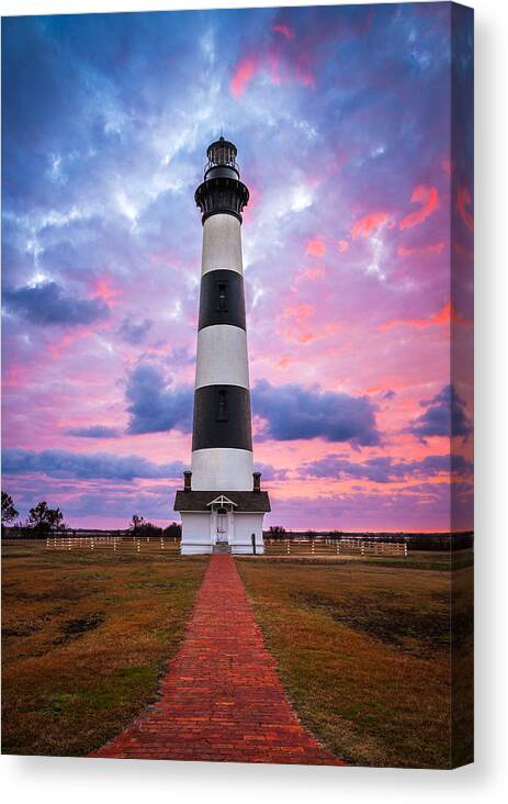 Bodie Island Lighthouse Canvas Print featuring the photograph Bodie Island Lighthouse Sunrise OBX Outer Banks NC - The Gatekeeper by Dave Allen