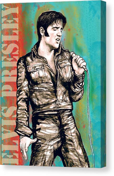 Elvis Presley - Modern Art Drawing Poster. Elvis Aaron Presleya (january 8 Canvas Print featuring the drawing Elvis Presley - Modern art drawing poster by Kim Wang