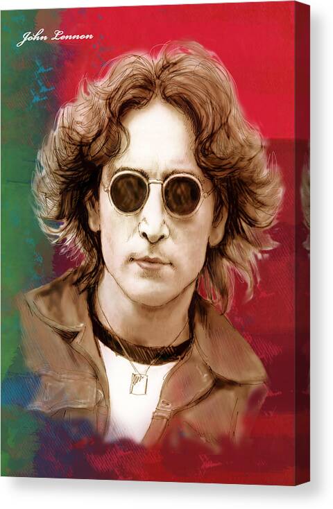 John Lennon Art Stylised Drawing Sketch Poster.  Pop Art Canvas Print featuring the drawing John Lennon art stylised drawing sketch poster by Kim Wang