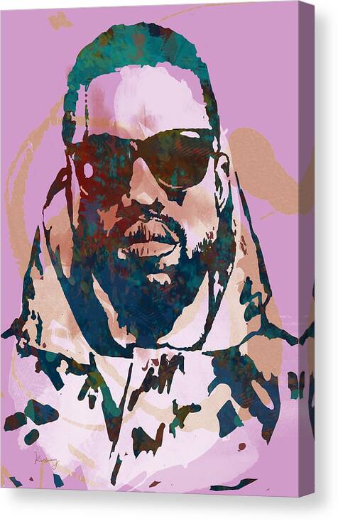 Kanye West Net Worth: Kanye West Is An American Producer Canvas Print featuring the drawing KANYE WEST NET WORTH - Stylised Pop Art Drawing Potrait Poster by Kim Wang