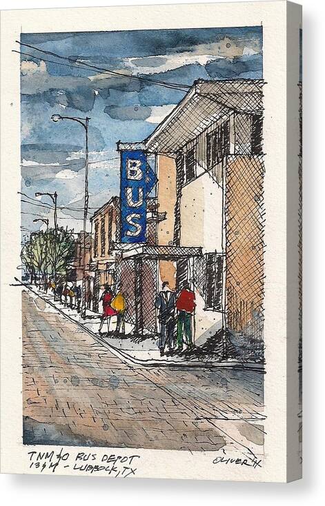 Tnm&o Canvas Print featuring the mixed media Lubbock Bus Station by Tim Oliver