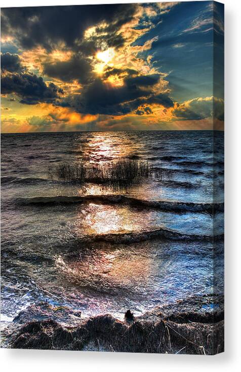 Outer Banks Canvas Print featuring the photograph Outer Banks - Radical Sunset on Pamlico by Dan Carmichael