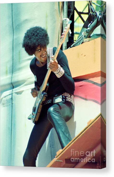 Phil Lynott Canvas Print featuring the photograph Phil Lynott of Thin Lizzy - Black Rose Tour Day on the Green 7-4-79 by Daniel Larsen