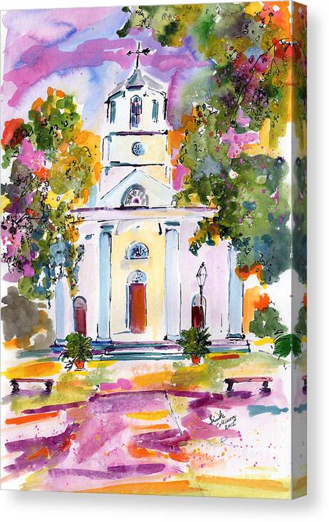 Churches Canvas Print featuring the painting Second Presbyterian Church Charleston South Carolina Watercolor by Ginette Callaway