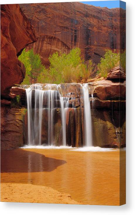 Coyote Gulch Canvas Print featuring the photograph Waterfall in Coyote Gulch Utah #1 by Douglas Pulsipher
