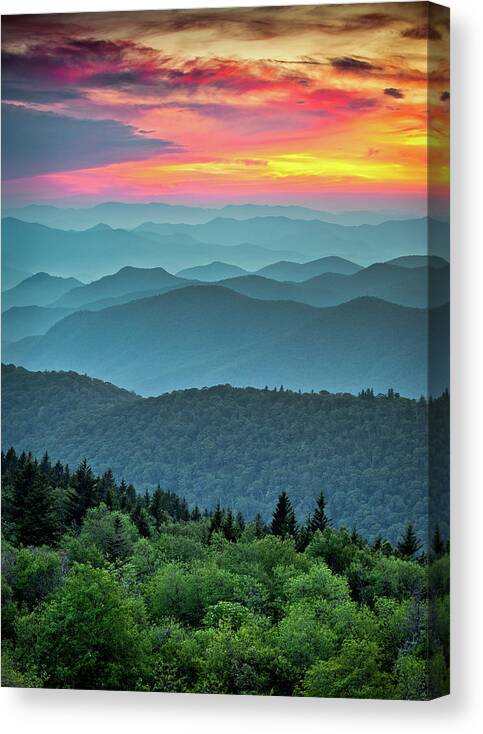 Blue Ridge Parkway Canvas Print featuring the photograph Blue Ridge Parkway Sunset - The Great Blue Yonder by Dave Allen