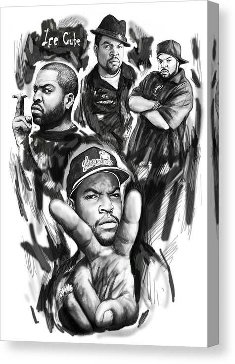 Ice Cube Art Drawing Sketch Poster Canvas Print featuring the drawing Ice Cube blackwhite group art drawing poster by Kim Wang