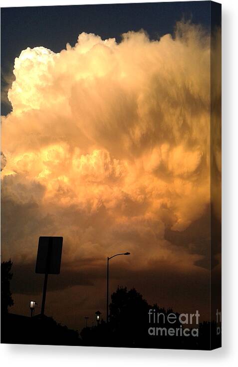 Nature Canvas Print featuring the photograph Sign Post Ahead - Storm Clouds by Daniel Larsen