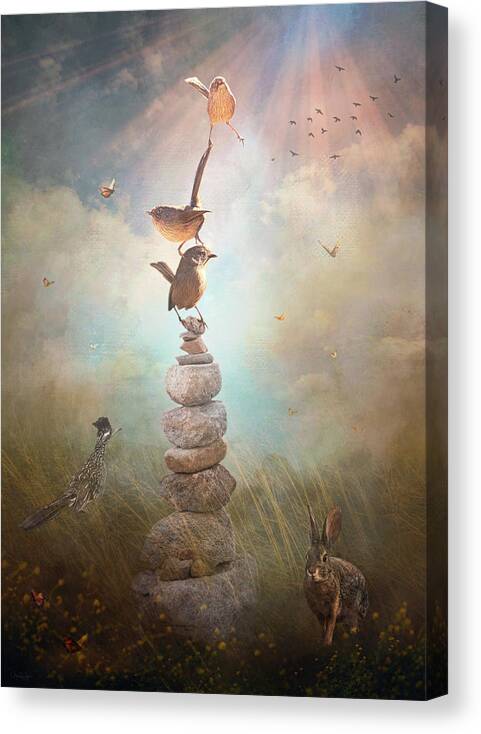 Wrens Canvas Print featuring the digital art Happy Wrensday by Nicole Wilde