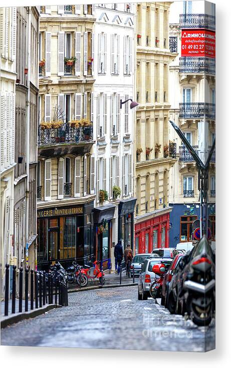 Street Architecture In Paris Canvas Print featuring the photograph Montmartre Street Architecture in Paris France by John Rizzuto