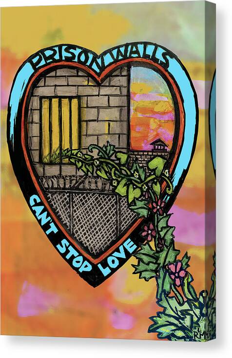 Abolition Canvas Print featuring the mixed media Prison Walls Cant Stop Love by Ricardo Levins Morales