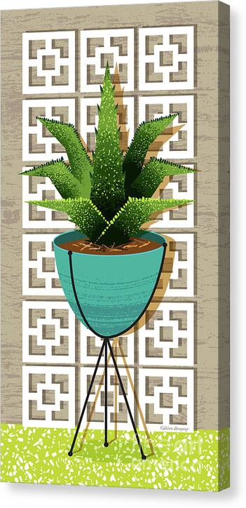 Tropical Canvas Print featuring the digital art Mid Century Modern Breeze Block Cactus - Agave by Diane Dempsey
