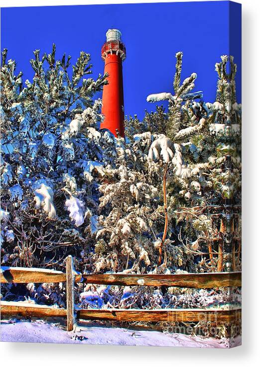 Architecture Canvas Print featuring the photograph Cold Day at Barnegat Light by Nick Zelinsky Jr