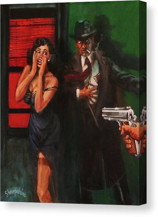  Art Noir Canvas Print featuring the painting Deadly Surprise by Tom Shropshire