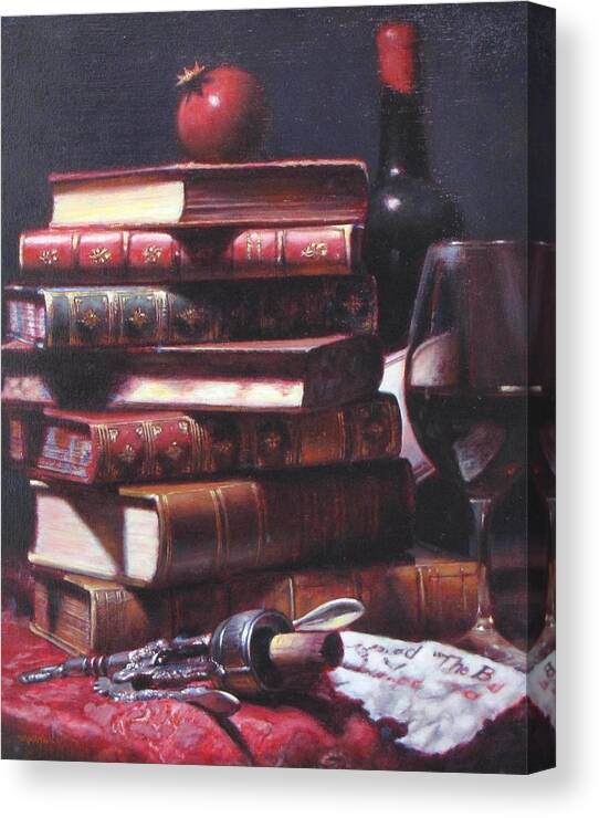 Still Life Wine Painting Canvas Print featuring the painting Little Break After Reading by Takayuki Harada