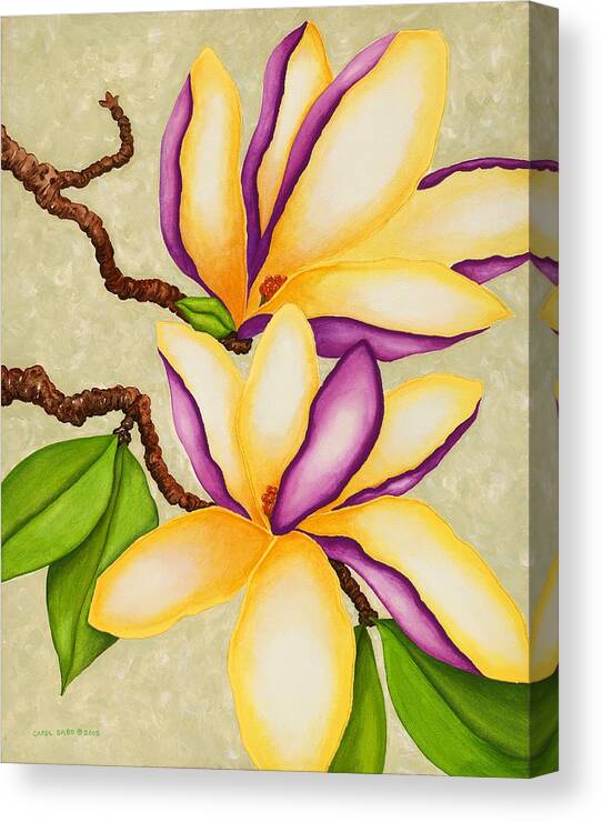 Two Magnolias Canvas Print featuring the painting Magnolias by Carol Sabo