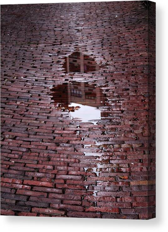 Brick Street Canvas Print featuring the photograph Puddles by Suzanne Lorenz