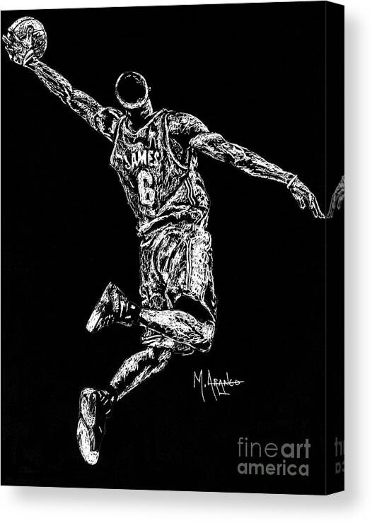 Lebron Canvas Print featuring the drawing Reaching for Greatness #6 by Maria Arango