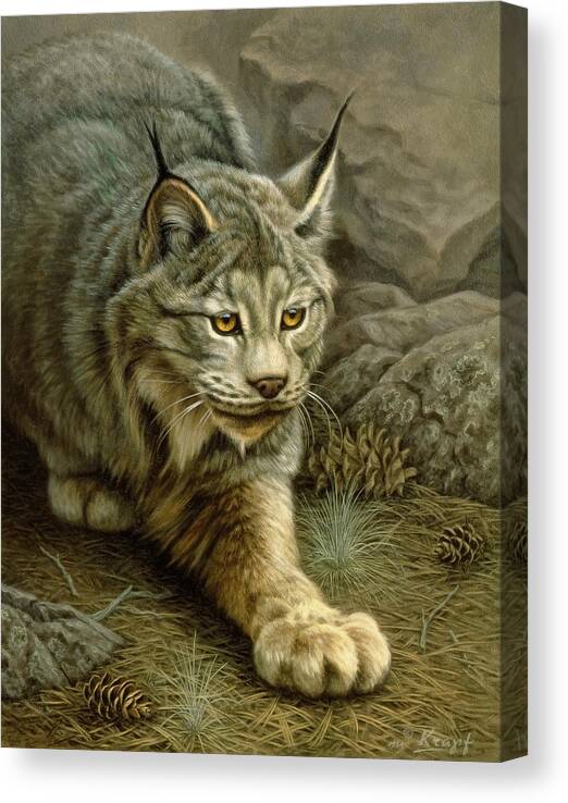 Wildlife Canvas Print featuring the painting Stalking Lynx by Paul Krapf