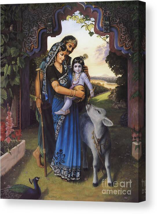 Krishna Art Canvas Print featuring the painting The Divine Family by Vishnu Das