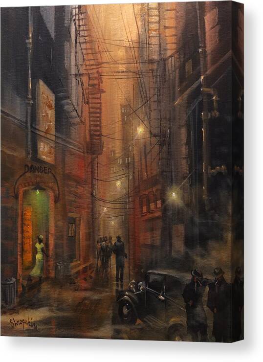 Alley Canvas Print featuring the painting Tooker Alley Chicago by Tom Shropshire