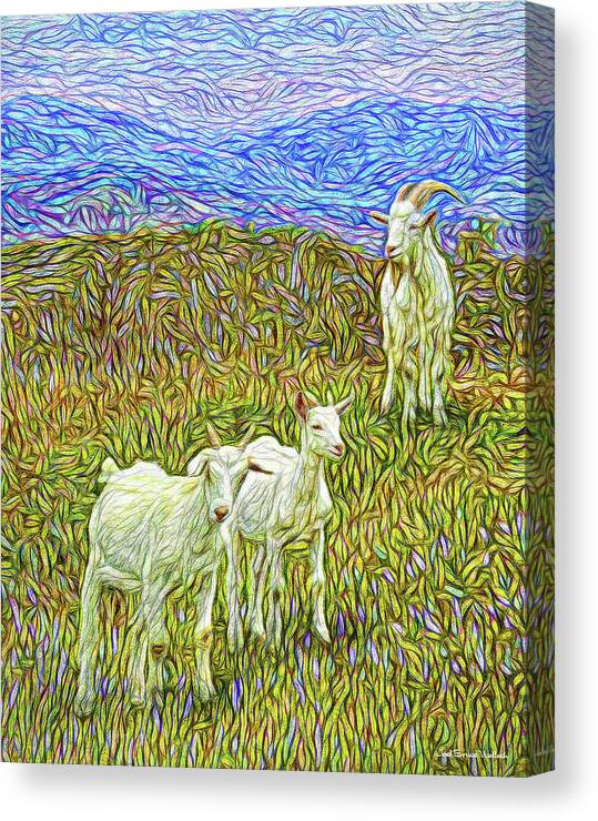 Joelbrucewallach Canvas Print featuring the digital art Baby Goats Of The New Dawn by Joel Bruce Wallach