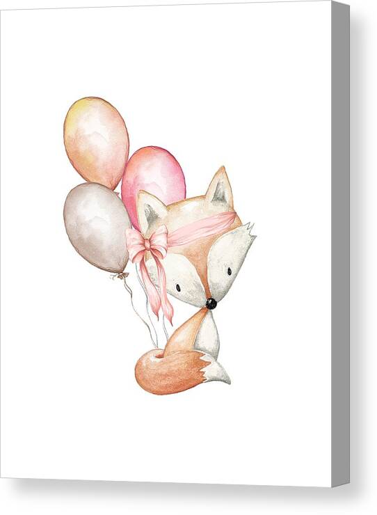 Fox Canvas Print featuring the digital art Boho Fox With Balloons by Pink Forest Cafe