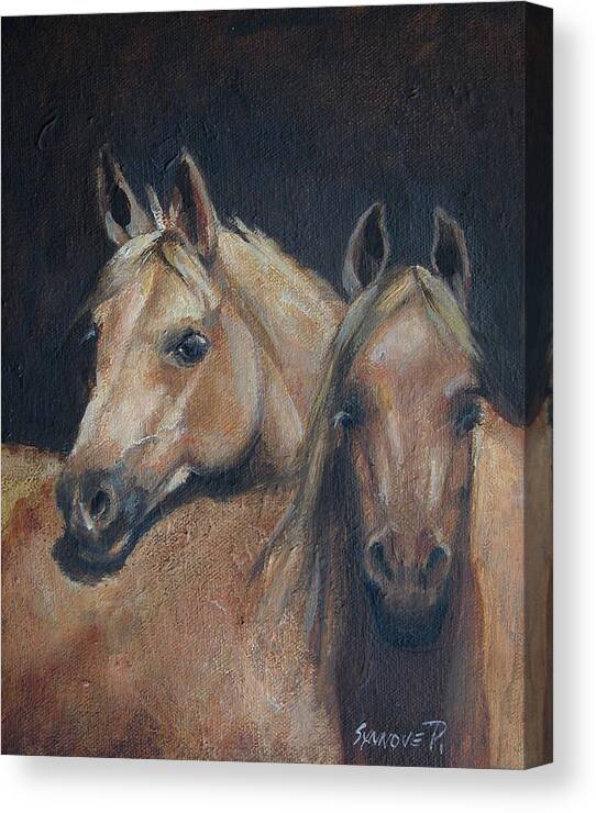 Horses Canvas Print featuring the painting Friends by Synnove Pettersen