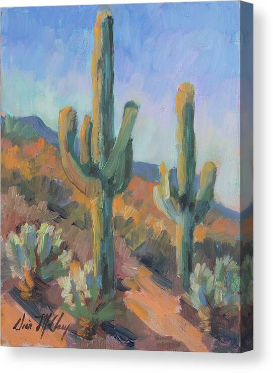 Cactus Canvas Print featuring the painting Gold Canyon Saguaros by Diane McClary