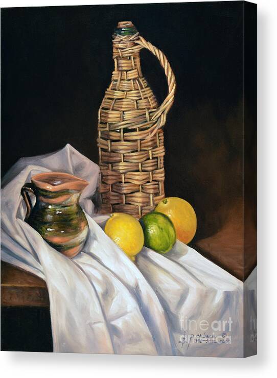 Wicker-bottle Canvas Print featuring the painting Little Green Jug by Ricardo Chavez-Mendez