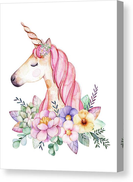 Fantasy Canvas Print featuring the digital art Magical Watercolor Unicorn by Lisa Spence