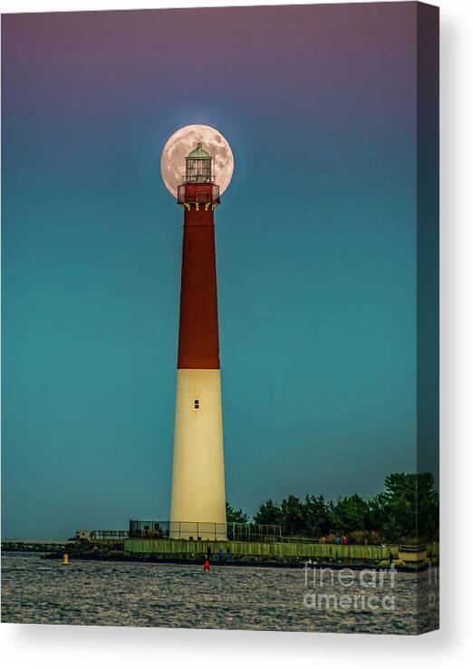 Barnegat Canvas Print featuring the photograph Old Barney and the Moon by Nick Zelinsky Jr