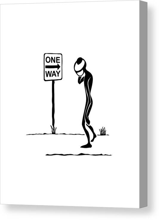 Stick Figure Canvas Print featuring the drawing One Way by Franklin Kielar