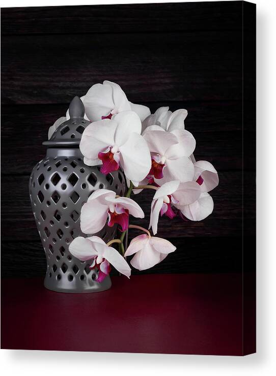 Flower Canvas Print featuring the photograph Orchids with Gray Ginger Jar by Tom Mc Nemar