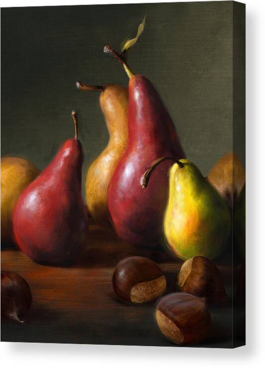 Pears Canvas Print featuring the painting Pears with Chestnuts by Robert Papp