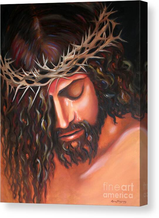 Crown Of Thorns Canvas Print featuring the painting Tears from the Crown of Thorns by Lora Duguay