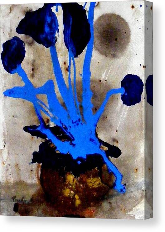 Flowers Canvas Print featuring the painting Virtually blue by Pearlie Taylor