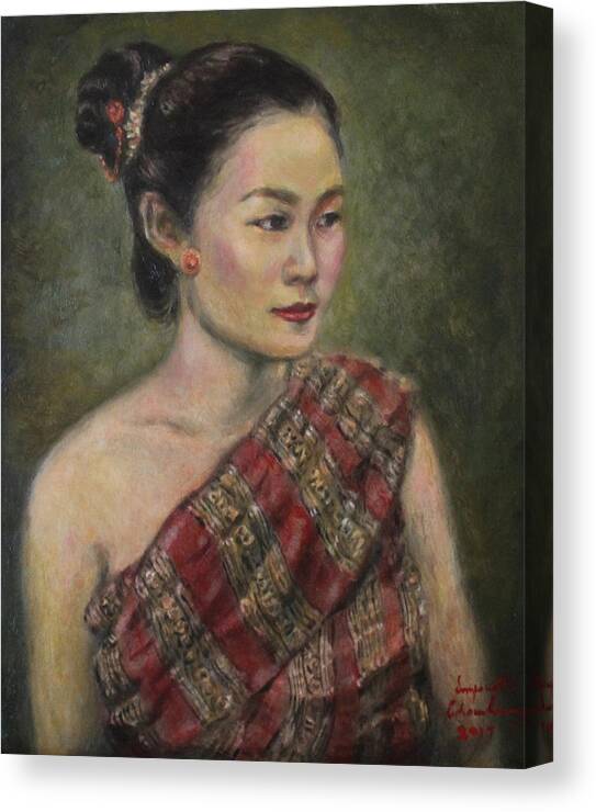 Lao Girl Canvas Print featuring the painting Young Lao Maiden by Sompaseuth Chounlamany